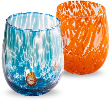 Gocce di Murano - Vasos de agua, fabricados según la tradición de los artesanos de Murano, vidrio soplado a boca y trabajado a mano, 300 ml - Vasos de agua de cristal arcoíris