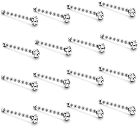 BZKSER nasenpiercing stecker - 60 pcs Piercing Nase,Nasenstecker Nasenpiercing Kristall-Strass-Schüttg Knochen gerade Stolzenstangenstiftstahl aus Edelstahl Nasenring