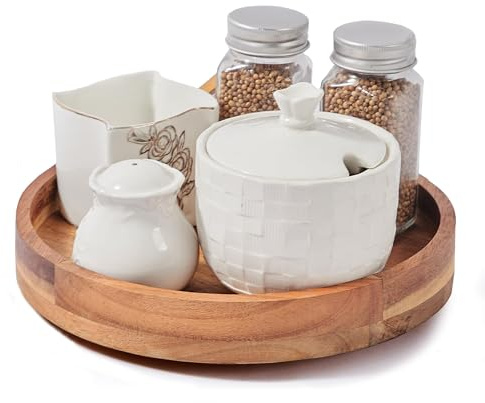 ACIAZAAZ 9 Inch Acacia Wood Lazy Susan Organizer for Cabinet, Lazy Susan Turntable for Countertop Table Pantry, Kitchen Turntable Storege Container