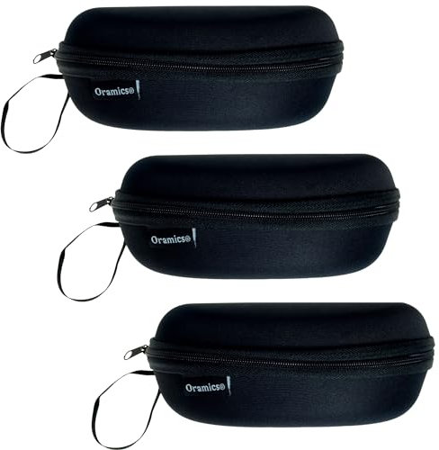 Oramics Hardcase Outdoor Brillenetui Textiletui stoß- und schlagfest in Schwarz 16x6,5x6cm - Hartschalen Brillen Etui Brillenbox hart groß multifunktional mit Reißverschluss zum Anhängen (3 Etuis)