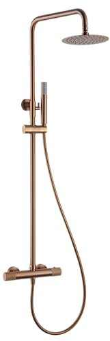 Mice - Set Colonna doccia - Barra doccia con spruzzatore, manico e flexo - Rubinetteria bagno termostatico - colore rame - Oro Rosa Spazzolato BTD038/ORC