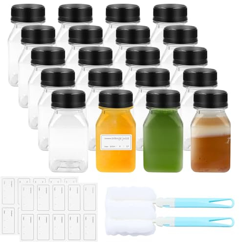 20PCS Juice Bottles, 4oz/120ml Ginger Shot Bottles with Lids, Clear PET