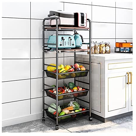 GLigeT Servierwagen Küchenspalt-Lagerregal, vom Boden bis zur Decke reichender, mehrschichtiger Wagen, Obst- und Gemüseregal, schmales Kühlschrank-Gap-Lagerregal Rollwagen (Color : 5 Layers-3)