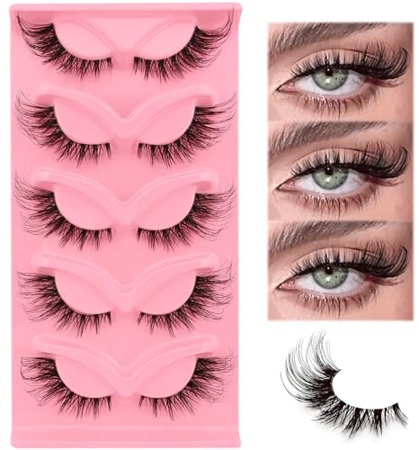 3D Clear Band Falsche Wimpern Katzenauge, Cat-Eye Natürliche Künstliche Wimpern Extensions Set, Fox Eye Künstliche Wimpern Natürlich Look, 5 Paare Wiederverwendbar Leichte Faux Mink Wimpern(SN001)