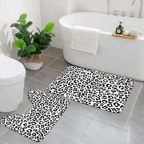 EYLOZS Badezimmerteppich Set 2 Teilig Waschbar rutschfeste Badematte Toilettenmatte Weich Saugfähige Badteppiche,Tierisches Leopardenmuster