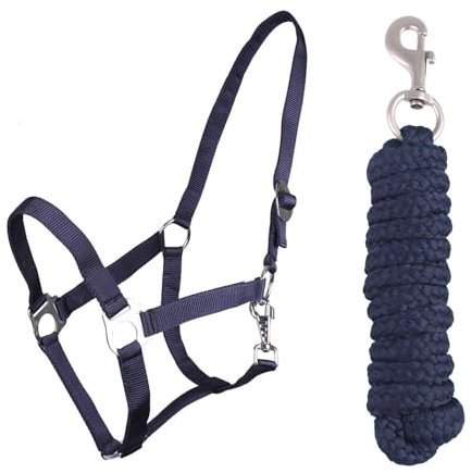 ARBO-INOX Halfter-Set Beginner - Halfter + Führstrick mit Karabinerhaken verstellbar (Cob Vollblut, Blau)