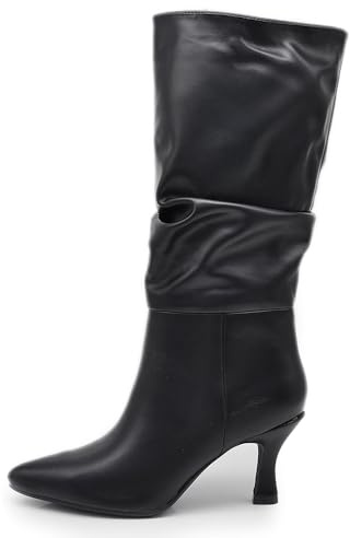 IF FASHION Stivali Alti Eleganti Arricciati Morbidi A Punta Con Tacco a spillo Da Donna MP413-5 Nero N.38
