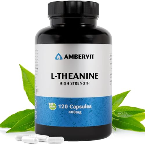 L Theanine 120 kapslar - 400mg per kapsel | För koncentration, avslappning och stresslindring | Vegansk, inga konstgjorda fyllmedel | Allergen- och glutenfri | Ambervit