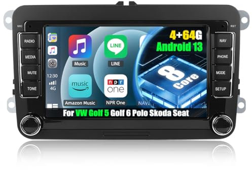 4+64GB 8 Core CAMECHO Android 13 Autoradio für VW Golf 5 Polo Skoda mit Navi Carplay Android Auto Wireless, Doppel Din Radio mit 7 Zoll Bildschirm,Mirror Link RDS/FM Bluetooth 5.0+DSP