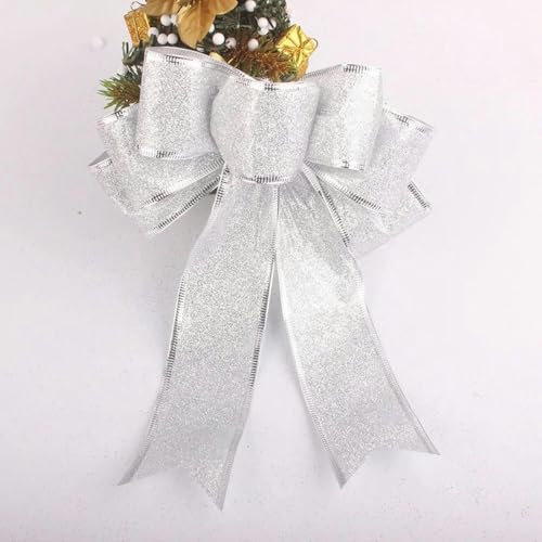 Weihnachts-DIY-Schleifen aus Bändern, Neujahrsschmuck, Geschenkbox, Verpackungsschleife, Basteln, Dekorieren von Weihnachtsbaumschleifen, Silber