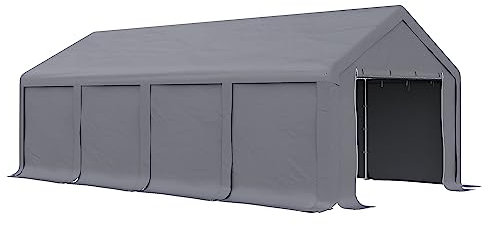 Outsunny Tenda Garage per Feste 8x4m con Porte a Cerniera, Gazebo da Giardino con Pannelli Removibili per Cortile e Patio, per Auto, Moto, Biciclette, Grigio Scuro