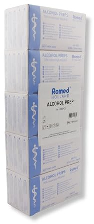 Romed Alkoholtupfer 65 x 30 mm, 2-lagig, Spar-Set 5 x 100 Stück, hygienisch eingesiegelt (1 Set = 1 x 5 x 100 Stück)