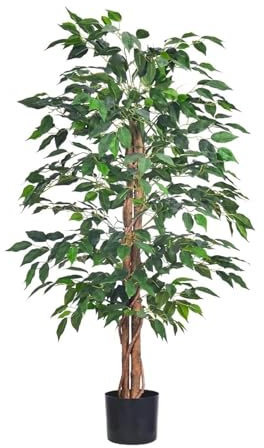 Künstlicher Ficus-Baum, Kunstseide, 122 cm, mit stabilem Kunststoff-Topf, künstliche Ficus-Bäume für Zuhause, Büro, Bauernhaus, drinnen und draußen