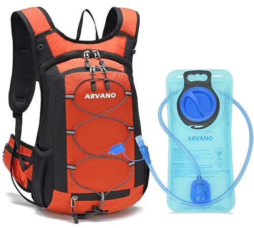 Arvano 15L Sac à Dos Vélo avec Poche d'eau 2L Sac à Dos d'hydratation Ultra-léger Respirable Imperméable pour VTT Ski Course Randonnée Cyclisme Snowboard Femme Homme (Orange, Taille Unique)