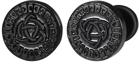 Flonge Men's Viking Stud Earrings: Hypoallergenic Stainless Steel Ear Gauges Norse Rune Fake Gauge Plugs Punk Jewelry Gift Black