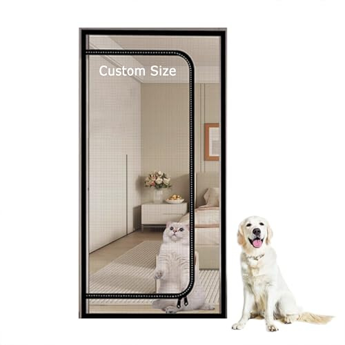 Custom Pets Screen Door Fly Screen Door Insect Fly Mesh | Mosquito Mesh Cat Resistant Mesh, Prevent Pet Escape Curtains, with Zipper, for Balcony, Bedroom, Kitchen