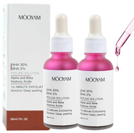2 Stück AHA 30% + BHA 2% Solution, Fruchtsäurepeeling Gesicht Set, Peeling-Lösung AHA 30% + BHA 2% Peeling, Exfoliate Gesichtsserum für Porenreinigung, Feine Linien und Strahlende Haut