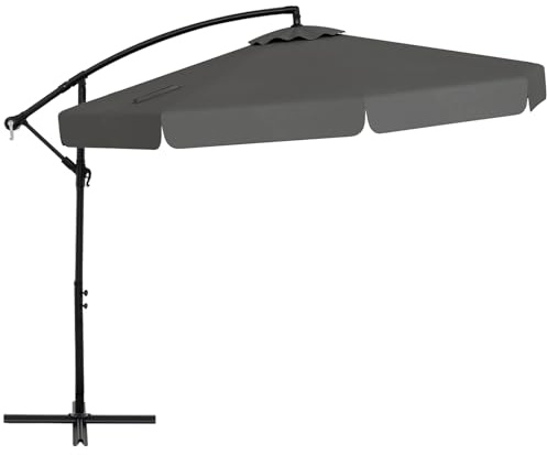 GYMAX Ombrellone da Balcone 3x3 M, Ombrellone Decentrato Laterale Roma, Inclinazione Regolabile con Manovella, con Copertura, 8 Stecche, Base a Croce, Giardino, Piscina, Patio, Terrazza