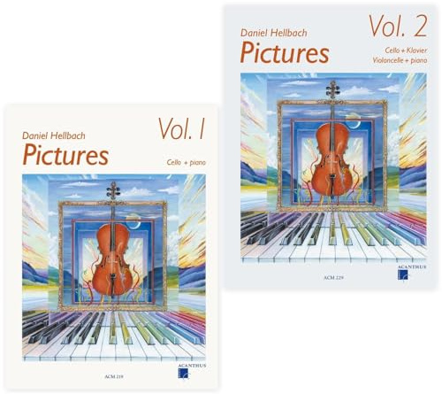 Pictures für Cello und Klavier Band 1 und Band 2 (ACM 219, ACM 229) + Soundman-Notenheft + 2 Pianobleistifte (Starterset)