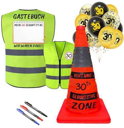 NEONSKY Kreative Geschenke für 30 geburtstag männer, Sicherheitshütchen und Westen mit lustigen Luftballons, Ölstiften, Geburtstag Männer, 30 Geburtstagsgeschenke Männer Partyzubehör