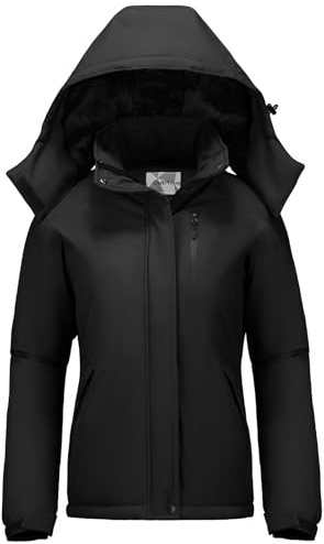 Winterjacke Damen Wasserdicht Skijacke Snowboardjacke Hooded Warm Doppelte Seitentaschen Wanderjacke mit Reißverschluss für Outdoor