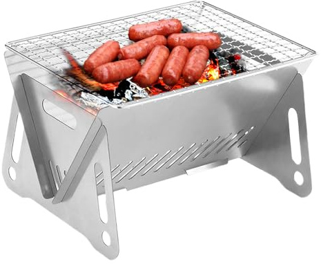 Barbecue en bois – Support pliable à charbon de bois, grille de cuisson en plein air | Barbecue portable en acier, barbecue ventilé pour pique-nique, rôtissage de jardin, fêtes de hayon, repas dans le