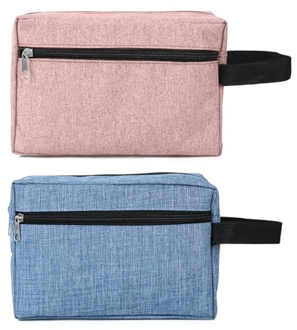 Toiletry Bags, 2pcs Travel Wash Bags, Handle, 16×22×7cm | Travel Makeup Bag, Toiletry Wash Bag for Men and Women (Blue, Pink)