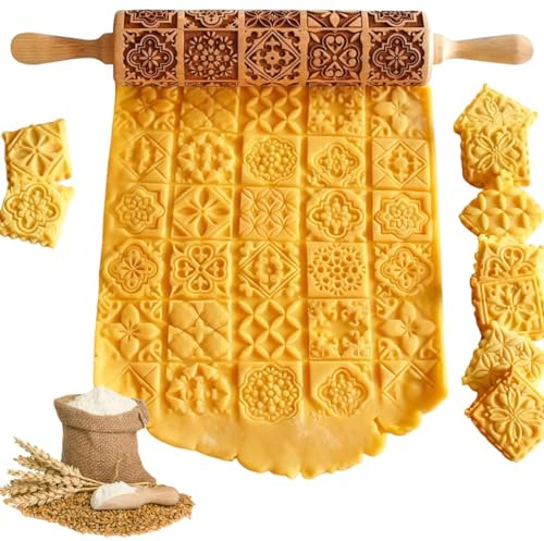 Spekulatiuswalze aus Holz – Professionelle Spekulatiusrolle mit traditionellem Motiv, 3D Präge Nudelholz für perfekte Weihnachtskekse, Teigroller Muster für eine kreative Weihnachtsbäckerei