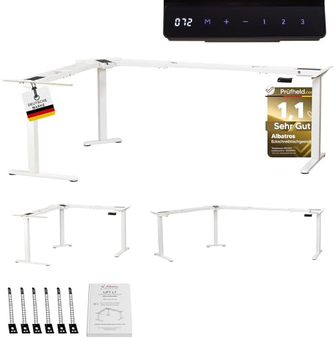 ALBATROS Lift L7 Eckschreibtisch | 3 Motoren, 120kg, 90-180°, Display | Elektrisch höhenverstellbar, stufenlos, Gen 4.0, Metallgestell Weiß, für Homeoffice & Büro, ergonomisch, leise & stabil