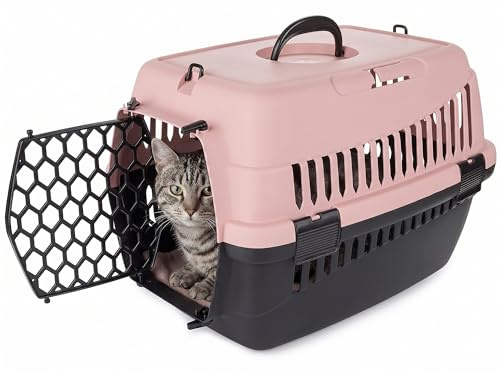 Happet Tiertransportbox ABBA S Pink 50x33x33 cm – Robuste, gut belüftete Transportbox aus Kunststoff für Katzen & kleine Hunde, tragbare Travel Crate & Cat Carrier