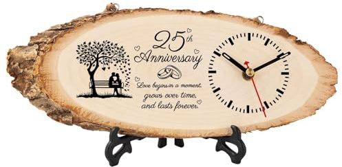 BeauGift 25th Wedding Anniversary Clock Gifts, 25th Anniversary Wedding Gifts for Couple Husband Wife, 25th Anniversary Decorations Wooden Clock