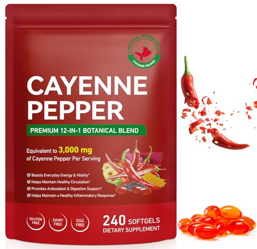 Cayenne Pepper Capsules, Cayenne Pepper Capsaicin Supplement with Grape Seed, Hawthorn, Beetroot Extracts & Vitamin E D3 K2 for Leg Vein, Heart & Circulatory Support -240 Count