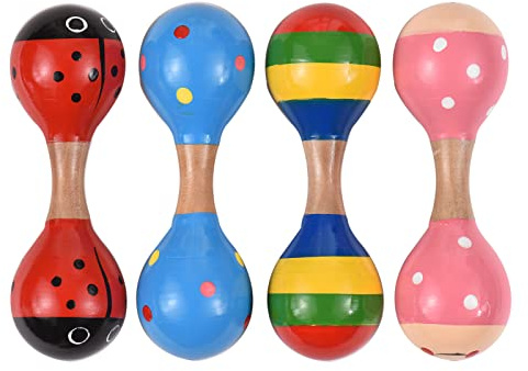 Fafeicy Mini Shaker Maracas en Bois 4 Pièces, Jouet d'instrument de Musique coloré, Développe Les Compétences des Tout-Petits et des Bébés