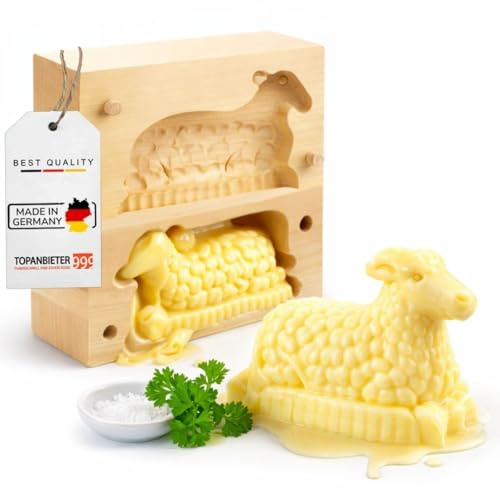 TOPANBIETER 999 Molde plegable para mantequilla de cordero, 2 piezas, de madera de Ahron, 14 cm, hecho a mano en Alemania, forma de mantequilla para decorar y decorar, modelo de mantequilla higiénica