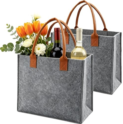 Cerkkapo 2Stk Geschenke Frauen Filztasche 35x30x18 cm Verdickt | Filztaschen Filz Shopper Bag für Frau Mann, FilzTasche Faltbar Einkaufstasche Filz,Robuste Filzkorb mit Griffen