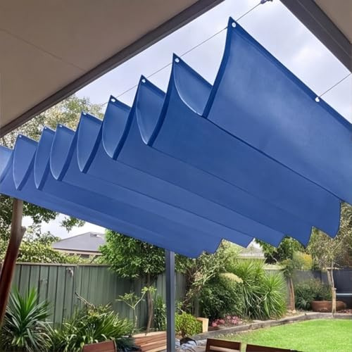 Vela Ombreggianti Onda Retrattile 1.8 x 7 m Resistente Alle Intemperie Rettangolare Vela Ombreggiante Impermeabile Protezione Raggi UV per Giardino Balcone Terrazza, Blu Scuro
