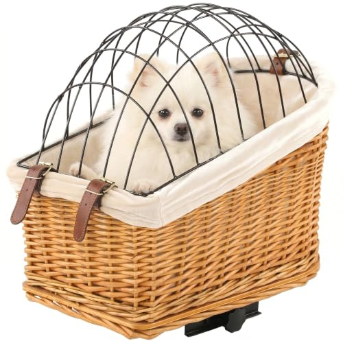 PawHut Cesta Perro Bicicleta portaequipajes cojín Suave, Marrón Claro