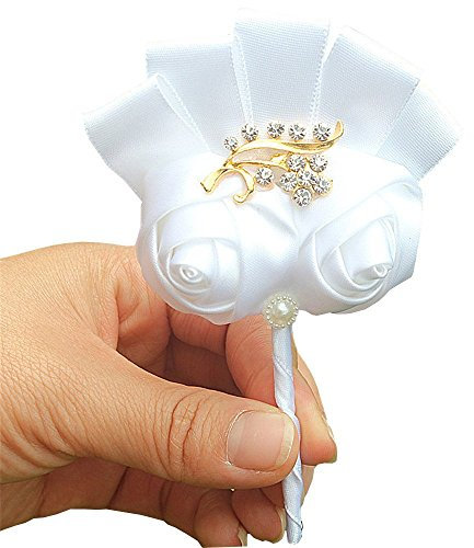 Fouriding Bräutigam Anstecknadel Boutonniere Boutonnièr Braut Blumen Corsage Brosche Hochzeitsanstecker der Männer für Herren Hochzeit Anzug Bankett Partei Weiß1 Stück