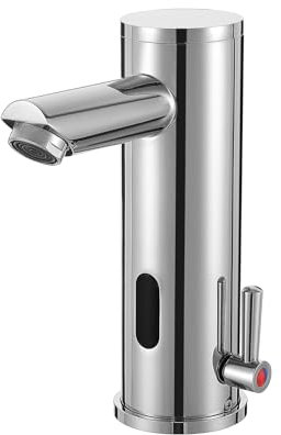 HHOOMMEE Automatic Touchless Bathroom Sink Faucet Motion Activated Sensor Hands Free Auto Off 1 Hole Commercial Infrared Brass Basin Faucets Adjustable Cold Hot Single Handle Water Mixer（Chrome）