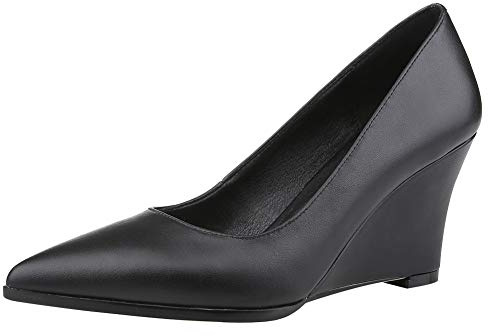 Jamron Dame Äkta Läder Spetsig Tå 8CM Kilklack Pump Skor Kontorsskor Svart SN02411 EU38.5