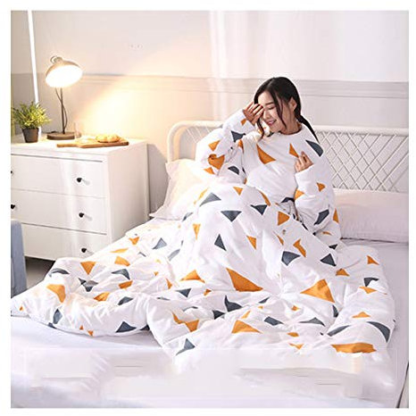 HOXMOMA Tragbare Decke mit Ärmeln, Steppdecke aus Baumwolle mit Reißverschluss, verdickter Warmer Schlafsack für Erwachsene, winddichter Umhang für das Büro zu Hause 59 * 79 Zoll,Weiß