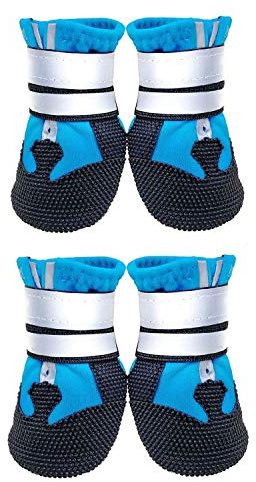 Lurowo Hundeschutzstiefel, 4 Stück, wasserdichte Hundeschuhe mit sicheren reflektierenden Riemen, Pfotenschutz für kleine, mittelgroße und große Hunde, Blau + Schwarz (XL)