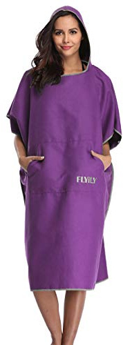 FLYILY Serviette en Robe Poncho avec Capuche en Microfibre Changement Peignoir de Bain Serviette de Poncho(Black,L)