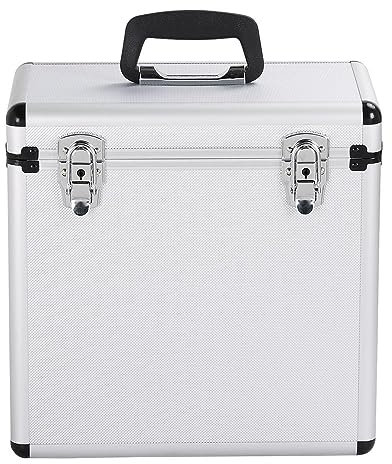 costoffs LP Storage Case 12 Vinyl Record Box Portable Aluminum DJ Box Lockable Flight Carry Case, Holds up to 50PCS, Silver