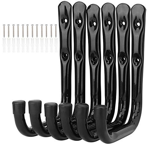 pipabiba 17cm Garage Storage Ladder Hooks, 6 Pack Heavy Duty Wall Mount Utility Hanger Organizer to Folded Chairs, Bicycles, Power Tools, Garden Hoses (19cm x 17cm)