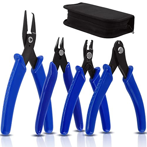 Keadic 4 Stück Schmuckzangen-Werkzeuge einschließlich Perlen, Crimpzange, Spaltringzange, Drahtschneider und runde Spitzzange, Schmuckherstellungszubehör für Perlenhalsketten, Ohrringe, Armbänder, DIY