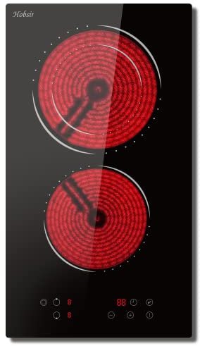 Plaque Vitrocéramique 2 Feux, Hobsir Plaque Cuisson Vitrocéramique, 29cm Encastrable, Domino Plaque de Cuisson électrique, 3200W, Pas de Prise, Minuterie, Verrouillage de Sécurité, Pas de Prise