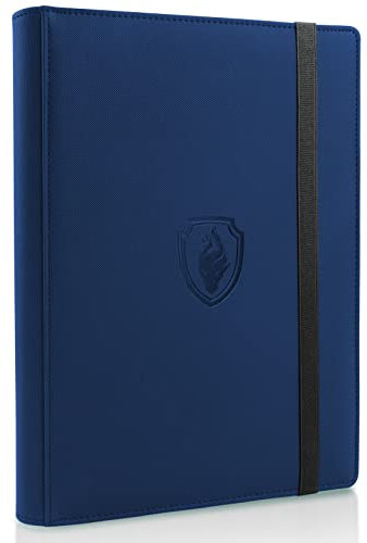 Premium 9 Pocket Card Binder for 360 Cards, Fabmaker PU Cover Trading Card Binder, Sturdy Card Collection Album, Sleek Card Holder Folders for Game Cards & Sports Cards, Navy Blue
