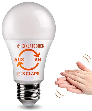 SYSAI Lampadina di controllo per aggiornare la lampada da tavolo della camera da letto, audio senza fili attivato on/off, rilevamento clap, casa intelligente, bianco morbido, 8 Watt