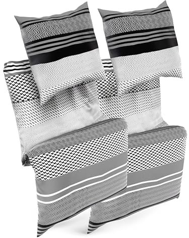 Sentidos 4-teiliges Bettwäsche-Set aus Renforcé-Baumwolle - 2X Bettbezüge 135x200 cm & 2X Kissenbezüge 80x80 cm mit Reißverschluss - Grau/Schwarz/Weiß